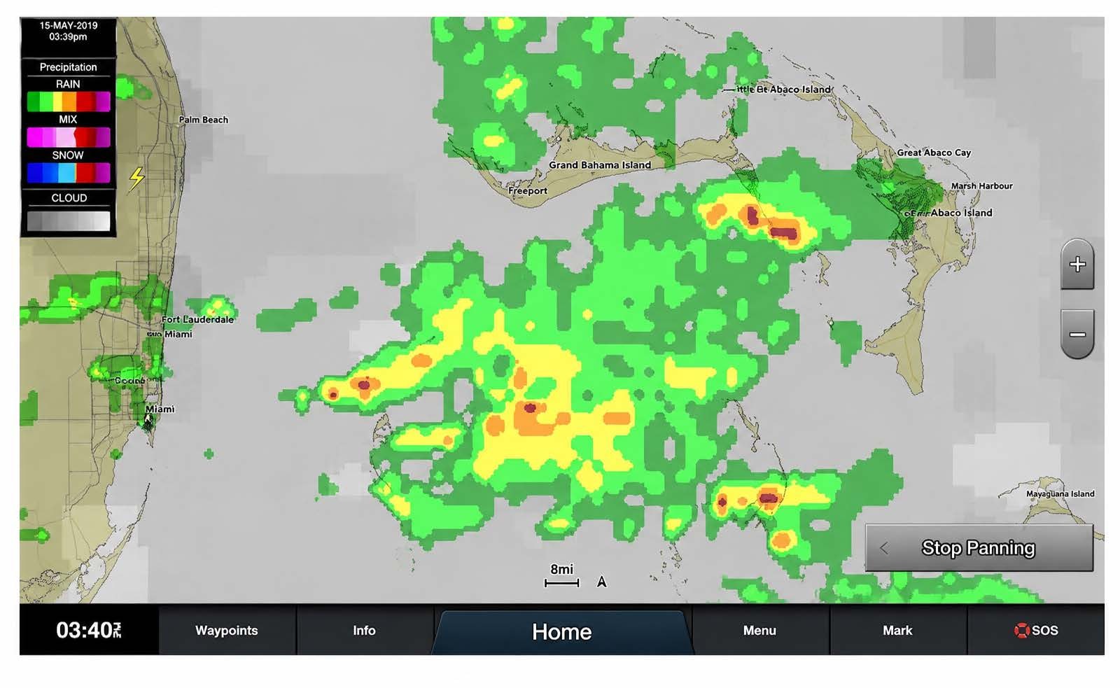 SiriusXM live weather radar on Garmin chartplotter