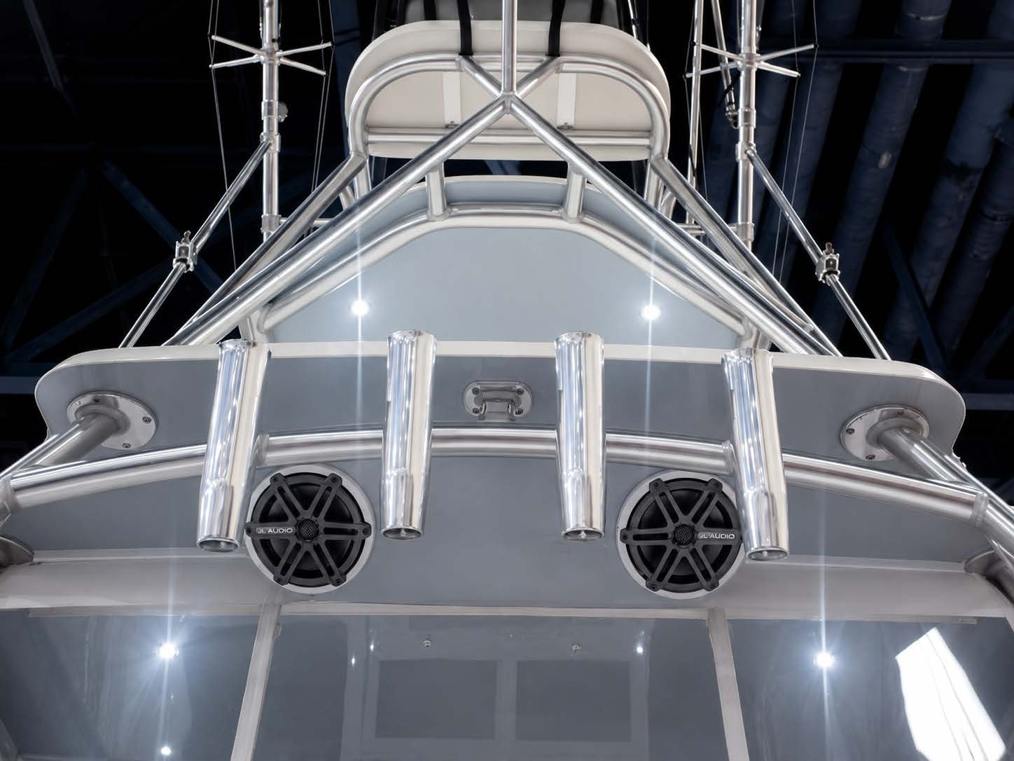 GL Audio tower speakers on offshore sport fishing boat