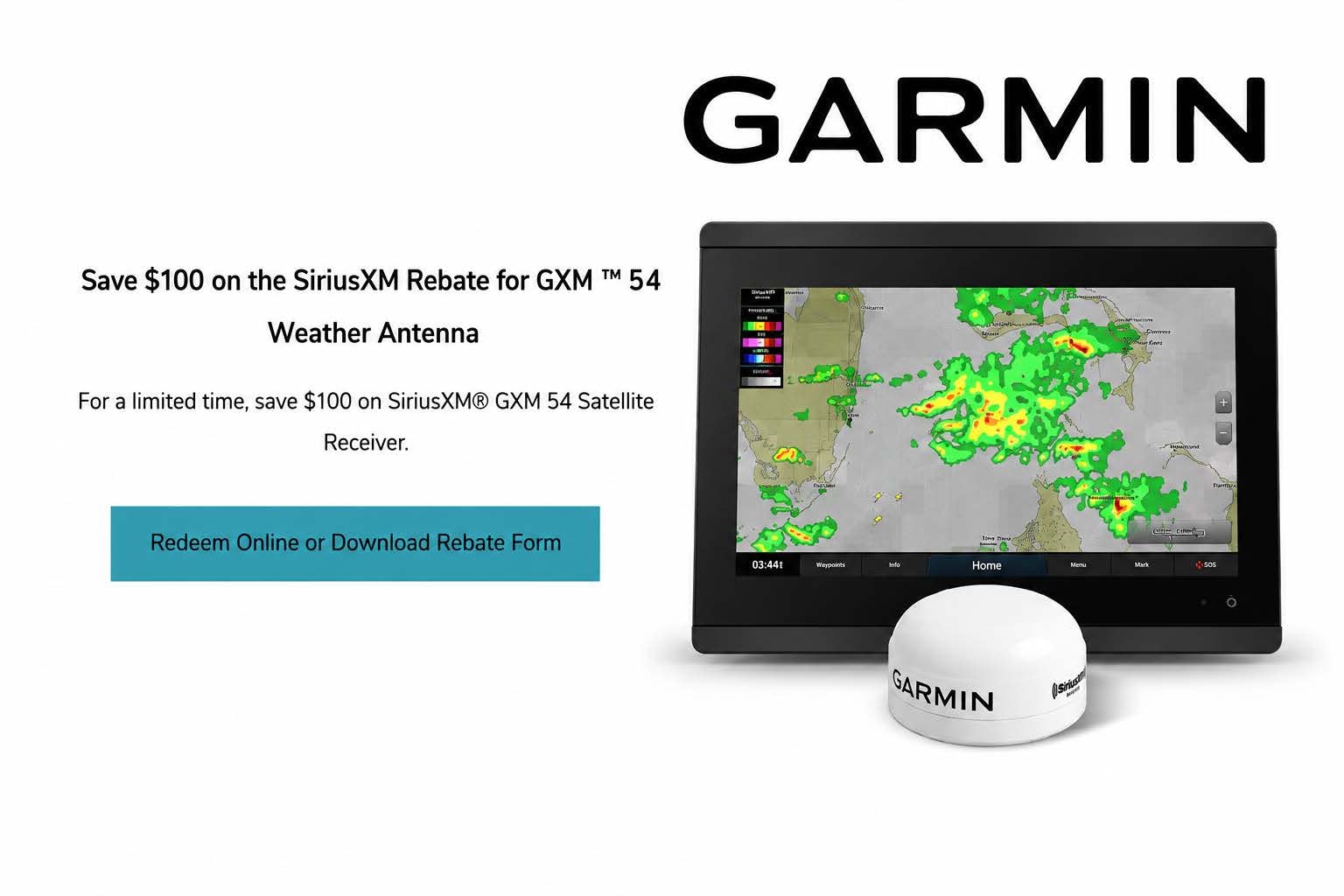 Garmin GXM 54 SiriusXM satellite weather antenna rebate promotion